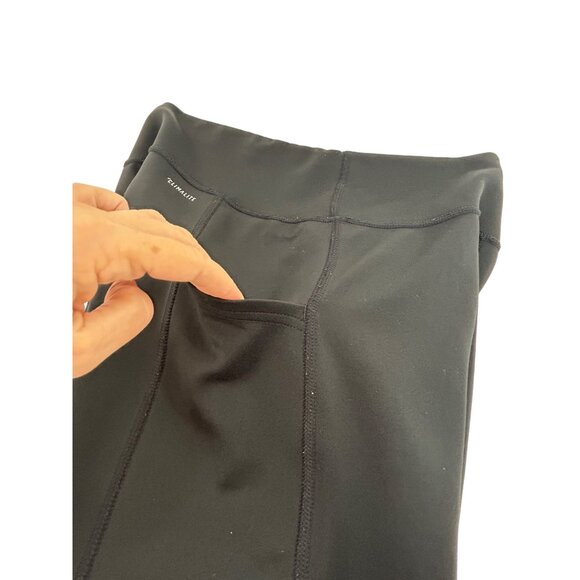 Adidas Women Cropped Leggings Climalite Black White Stripes Logo Pocket Workout - Picture 11 of 12